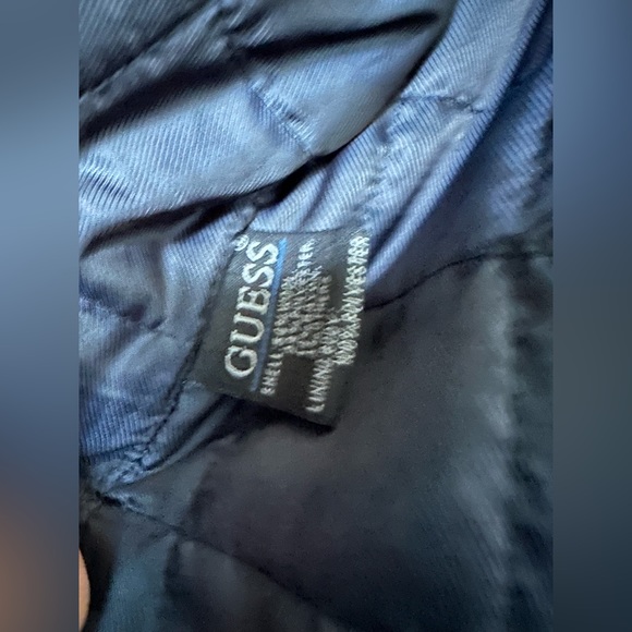 Men's Guess Wool Blend Black Felted Peacoat Jacket Coat Pockets Sz L - Picture 8 of 9